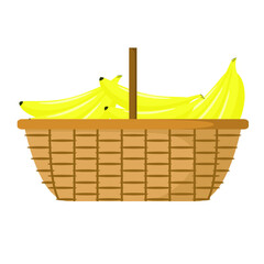 Obraz premium Wicker basket with ripe bananas on a white background