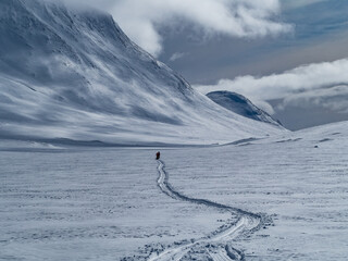 snowy winter landscape of Sarek national park in swedish lappland