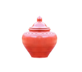 Thai traditional pottery pot for drinking water  isolated on white background , clipping path