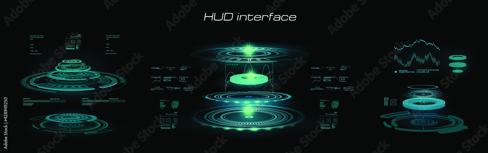 Aufkleber hud interface with holographic portals. interactive digital panel for user interface hud, gui, ui. p