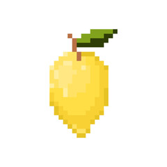 Pixel art yellow lemon icon. Pixel retro game lemon symbol. 8 bit or 16 bit style lemon icon for game or web design. Cute Flat Vector pixel art yellow fruit or berry icon.
