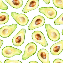 Watercolor seamless pattern with avocado fruits. Surface design - 428950434