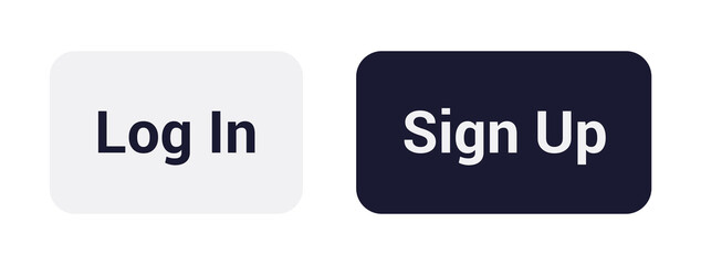 Log In, Sign Up buttons vector set. Isolated login signup UI elements on white background. Website and App icons interface design. Flat  and modern vector illustration.
