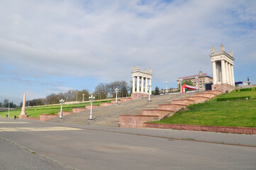 Fototapeta na wymiar Stairs on the embankment of Volgograd. Russia