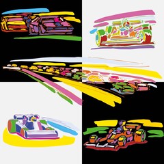 Watercolor sketch of Racing Car Vector 