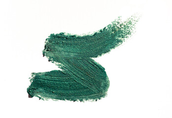 Smeard metallic green liquid eye shadow or gel eye liner textures smudge isolated on white