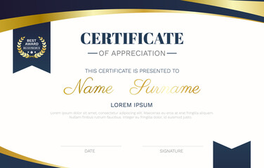 Obraz premium Certificate template modern wave curve luxury lines and best award brand premium golden badge vector.
