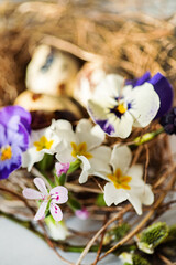 Fototapeta na wymiar Easter nest with spring flowers