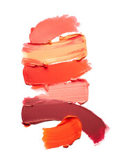 Lipstick orange scarlet burgundy on white isolated background 