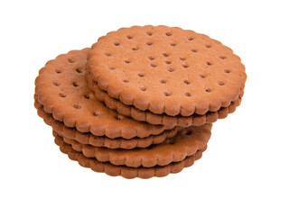 Brown sandwich cookies isolated on the white background
