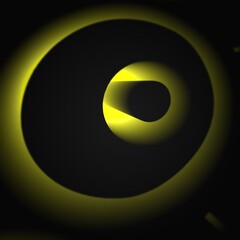 pattern and designs in square format from concentric circle designs in glowing vivid yellow on a black background