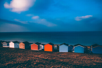 Row of beach huts, Whitstable, Kent, UK