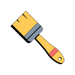 Yellow paint brush. Building tool. Vector illustration in flat style on white isolated background. Icon.