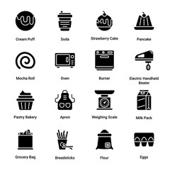 Bakery Shop Glyph Icons - Solid, Vectors