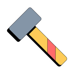 Yellow sledgehammer. Building tool. Construction equipment. Vector illustration in flat style on white isolated background. Icon.