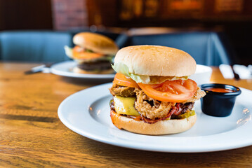 tasty burger in the cafe