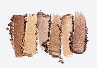 Make-up texture nude brown beige eye shadow smudge  isolated white background swatch
