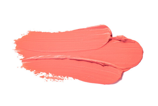 Pink orange lipstick white isolated background texture smudged