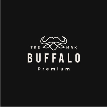 water buffalo monoline outline hipster vintage logo vector icon illustration