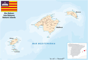 Fototapeta premium vector map of the Balearic Islands in the western Mediterranean sea 