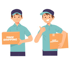 Free shipping delivery man carry box package for customer