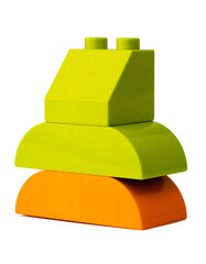 Colorful plastic toy building blocks isolated on white