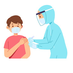 Fototapeta premium doctor health worker help inject covid corona vaccine syringe to patient