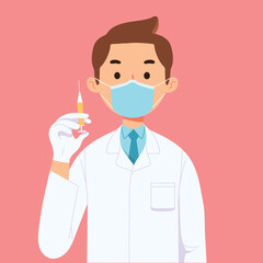 doctor health worker hold covid corona vaccine syringe