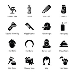 Barber Shop  Glyph Icons - Solid, Vectors
