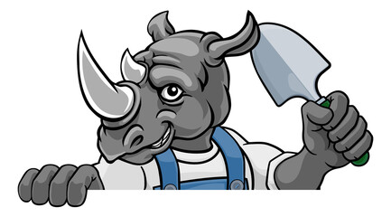 Rhino Gardener Gardening Animal Mascot