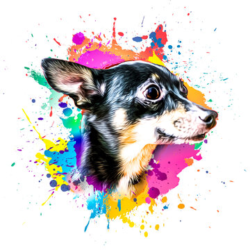 chihuahua dog with colorful splash