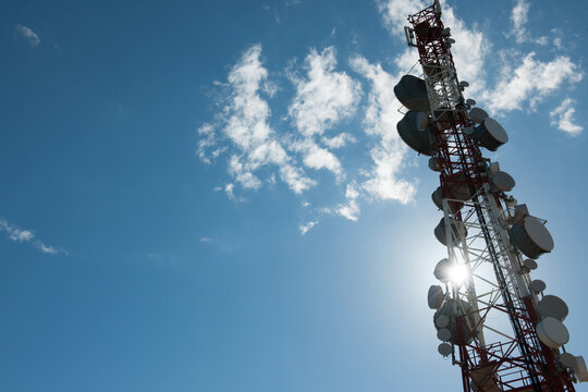 View of telephone and data telecommunication antennas installations