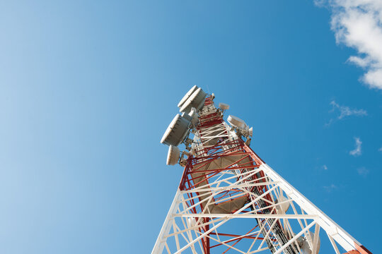 View of telephone and data telecommunication antennas installations