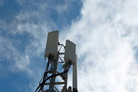 View of telephone and data telecommunication antennas installations