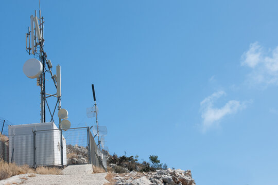 View of telephone and data telecommunication antennas installations