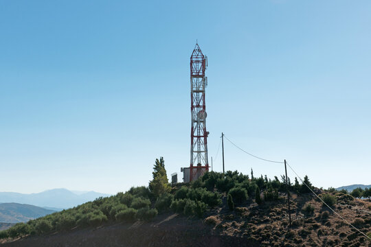 View of telephone and data telecommunication antennas installations