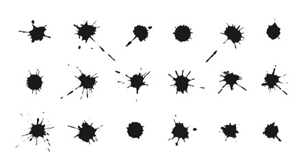 Ink blots and splashes. Collection of handdrawn blobs, drops and spatters