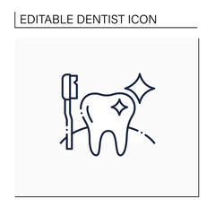 Oral hygiene line icon. Healthy tooth with perfect smile. Good oral care concept. Timely oral care. Dentists recommend it. Tooth protection.Isolated vector illustration. Editable stroke