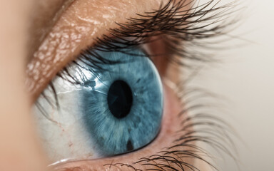 Human eye with blue pupil. Close-up.