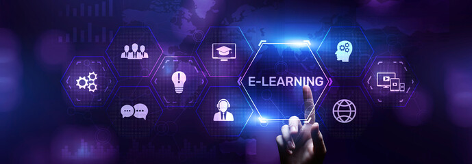 E-learning EdTech Education Technology elearning online learning internet technology concept - obrazy, fototapety, plakaty