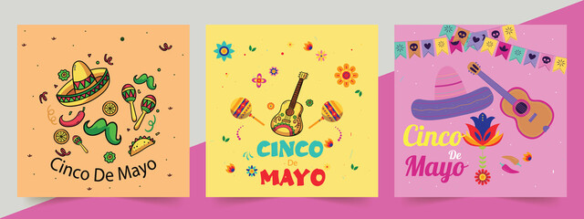 Fototapeta na wymiar Cinco de Mayo - May 5, a federal holiday in Mexico. Cinco de Mayo Collection posters. banner and poster design with flags, decorations, flowers.