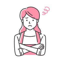 困るエプロン姿の若い女性