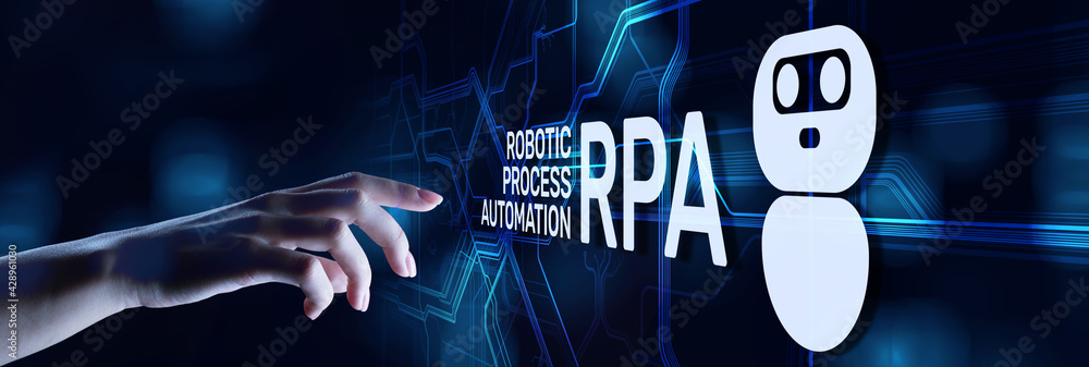 Poster rpa robotic process automation innovation technology concept on virtual screen