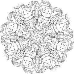 Fototapete Rund Mandala Mandala coloring book for children and adults hedgehog, apple, autumn, mushrooms, leaves  © Юлия Корниевич