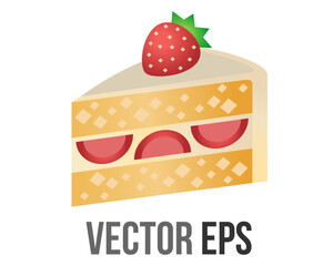 vector slice of strawberry cake icon, layered with whipped cream and strawberry