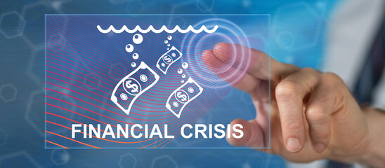 Man touching a financial crisis concept