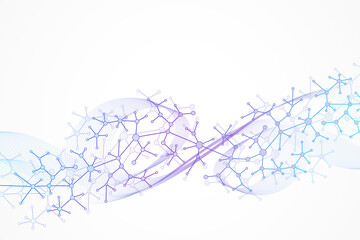 Fototapeta premium Scientific illustration genetic engineering and gene manipulation concept. DNA helix, DNA strand, molecule or atom, neurons. Abstract structure for Science or medical background