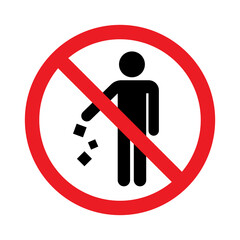 Do not litter sign, Keep clean, Prohibition icon sticker for area places, Isolated on white background, Flat design vector illustration
