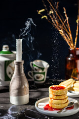 Atmospheric photo of breakfast. Cheesecakes