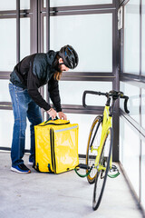 Courier delivery food service at home.